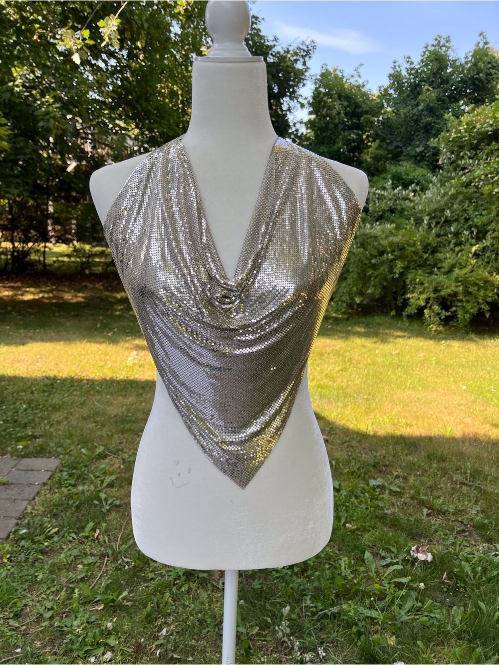 Whiting & Davis Liquid Halter Top Metallic Mesh